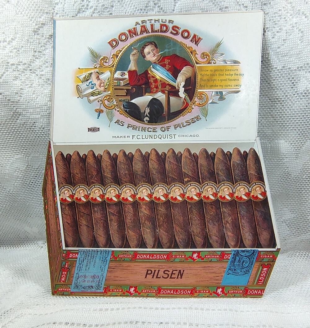 Vtg. Die Cut Cigar Box Advertising Counter Stand Up Sign Donaldson Cigars -NOS